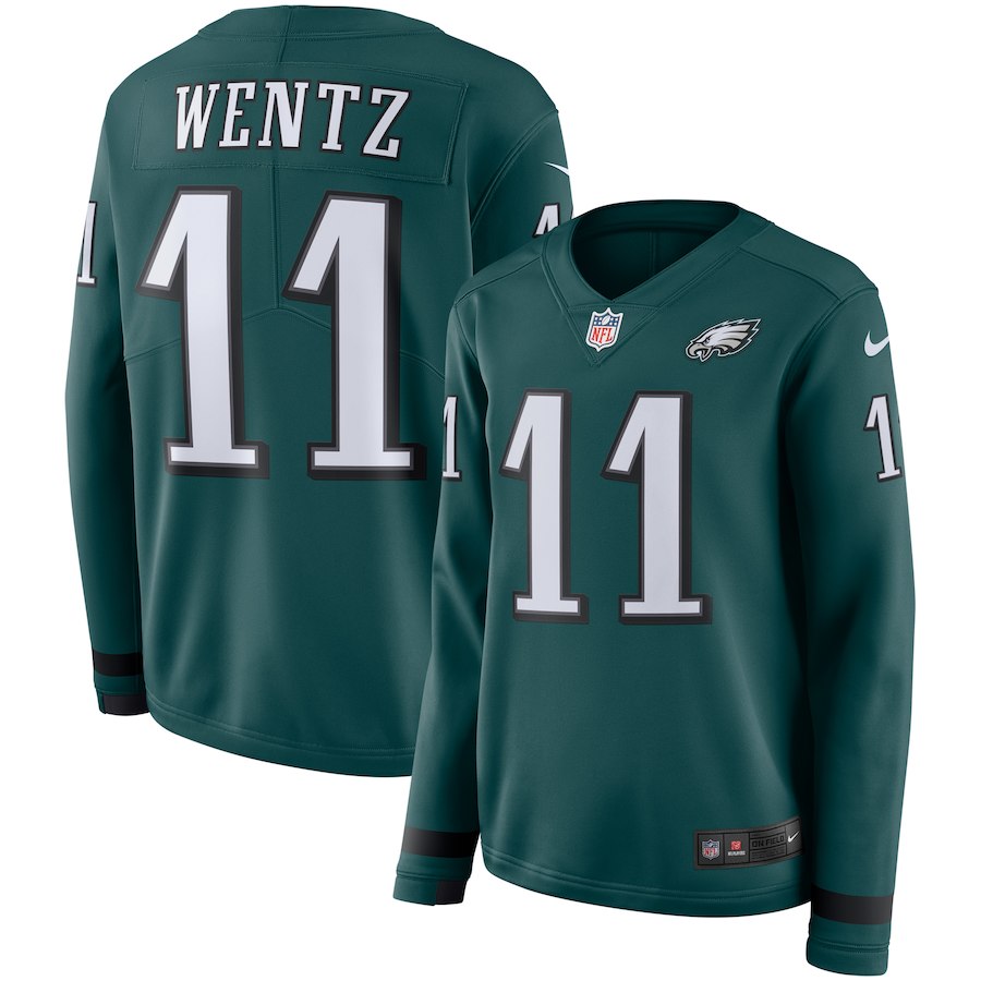 Women Philadelphia Eagles #11 Wentz green Limited NFL Nike Therma Long Sleeve Jersey